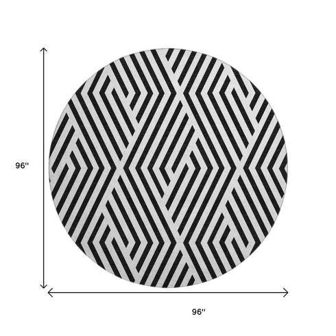 9' X 12' Black And Ivory Geometric Washable Area Rug With UV Protection