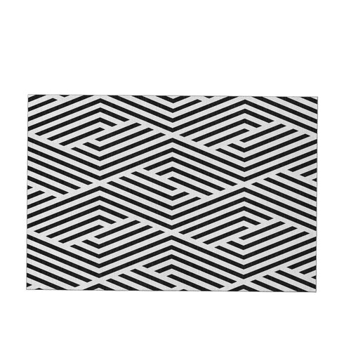 9' X 12' Black And Ivory Geometric Washable Area Rug With UV Protection