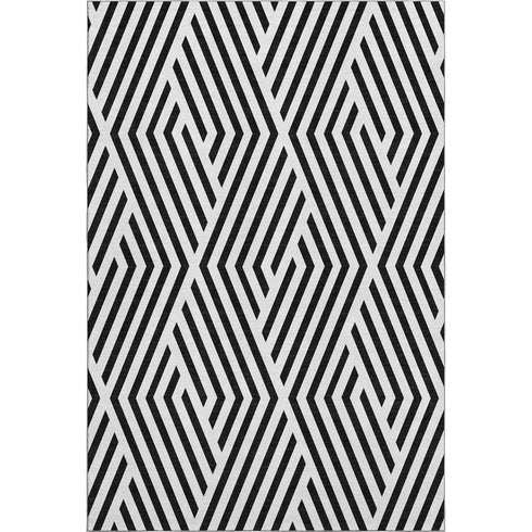 9' X 12' Black And Ivory Geometric Washable Area Rug With UV Protection