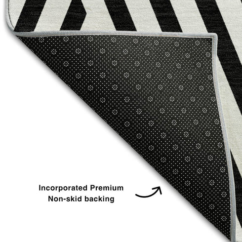 9' X 12' Black And Ivory Geometric Washable Area Rug With UV Protection