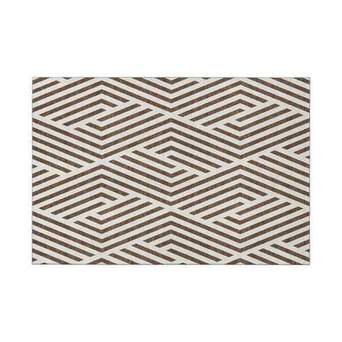 9' X 12' Brown And Ivory Geometric Washable Area Rug With UV Protection