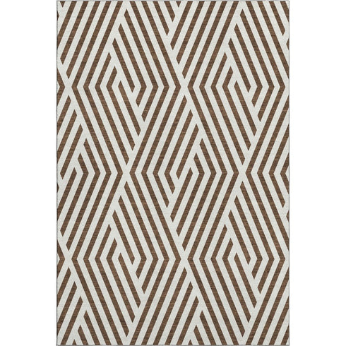 9' X 12' Brown And Ivory Geometric Washable Area Rug With UV Protection