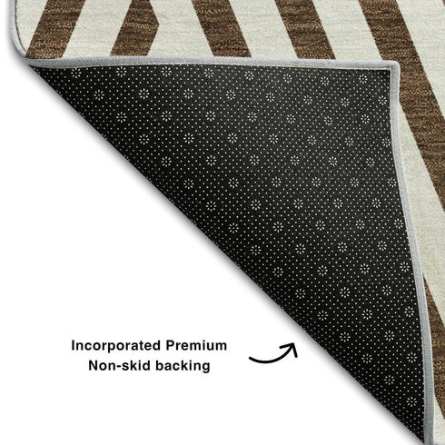 9' X 12' Brown And Ivory Geometric Washable Area Rug With UV Protection