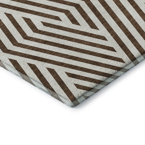 9' X 12' Brown And Ivory Geometric Washable Area Rug With UV Protection