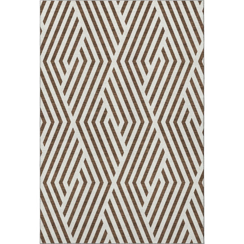 9' X 12' Brown And Ivory Geometric Washable Area Rug With UV Protection
