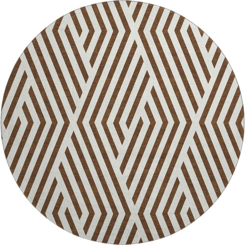 9' X 12' Brown And Ivory Geometric Washable Area Rug With UV Protection
