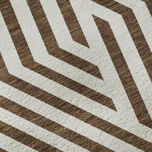 9' X 12' Brown And Ivory Geometric Washable Area Rug With UV Protection