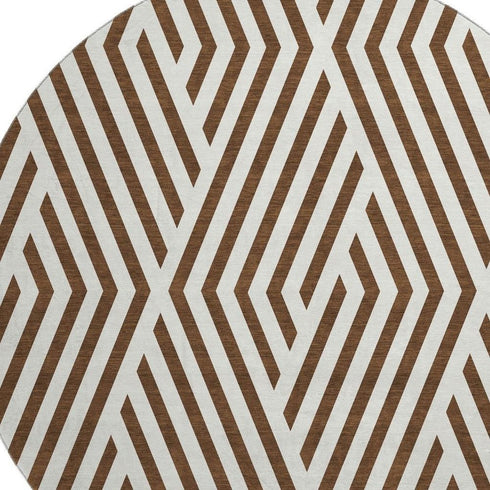 9' X 12' Brown And Ivory Geometric Washable Area Rug With UV Protection