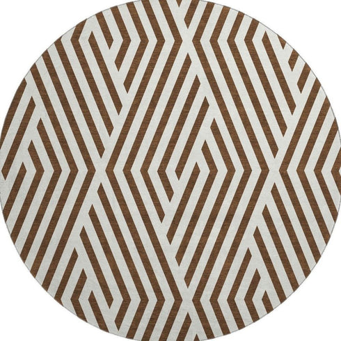 9' X 12' Brown And Ivory Geometric Washable Area Rug With UV Protection