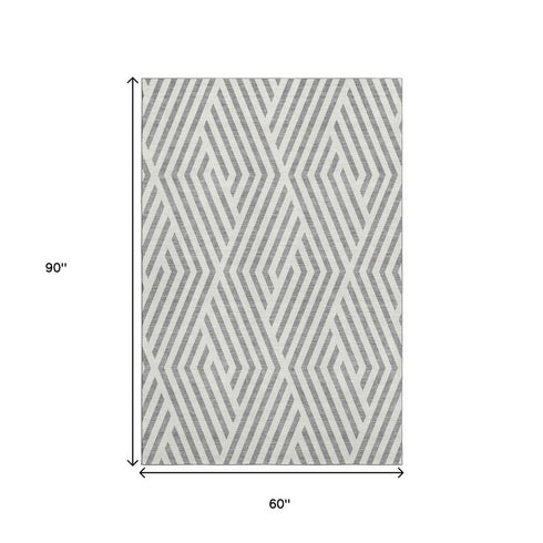 9' X 12' Gray And Ivory Geometric Washable Area Rug With UV Protection
