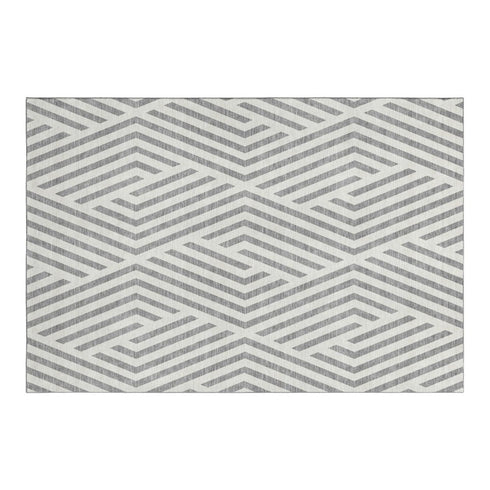 9' X 12' Gray And Ivory Geometric Washable Area Rug With UV Protection