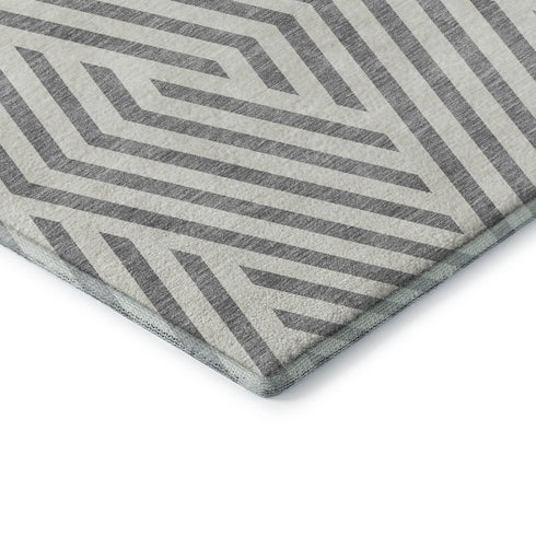 9' X 12' Gray And Ivory Geometric Washable Area Rug With UV Protection