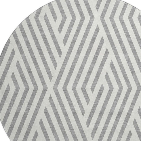 9' X 12' Gray And Ivory Geometric Washable Area Rug With UV Protection