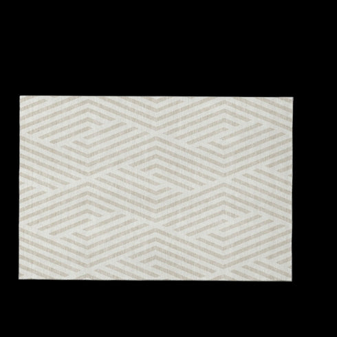 9' X 12' Ivory And Beige Geometric Washable Area Rug With UV Protection