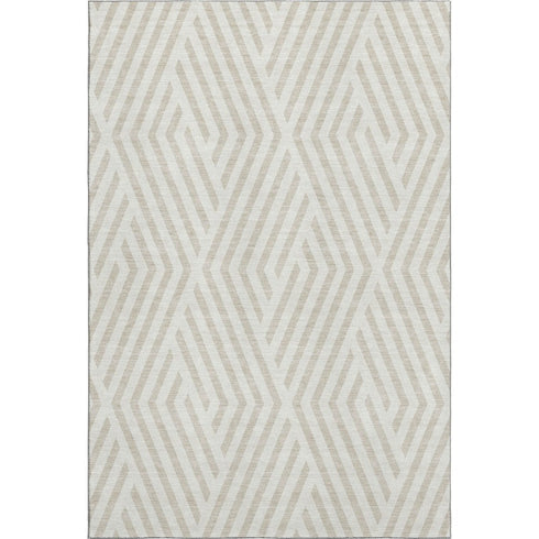 9' X 12' Ivory And Beige Geometric Washable Area Rug With UV Protection
