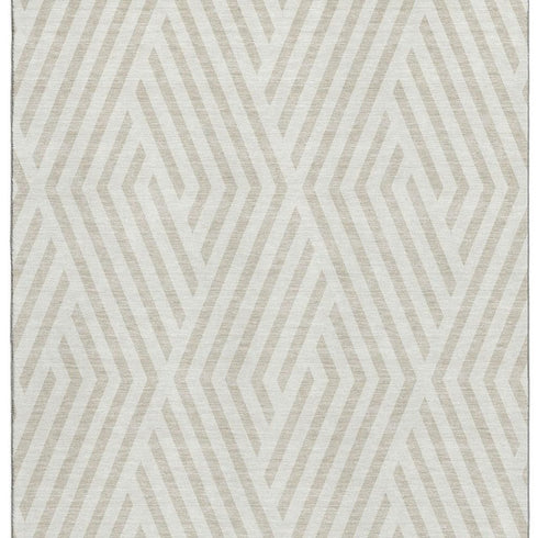 9' X 12' Ivory And Beige Geometric Washable Area Rug With UV Protection