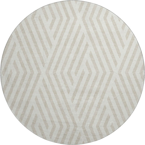 9' X 12' Ivory And Beige Geometric Washable Area Rug With UV Protection