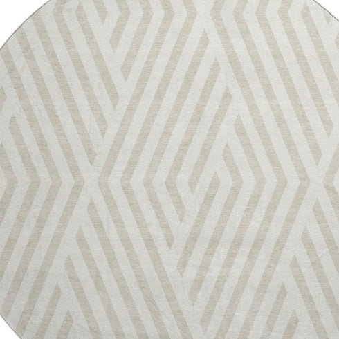 9' X 12' Ivory And Beige Geometric Washable Area Rug With UV Protection