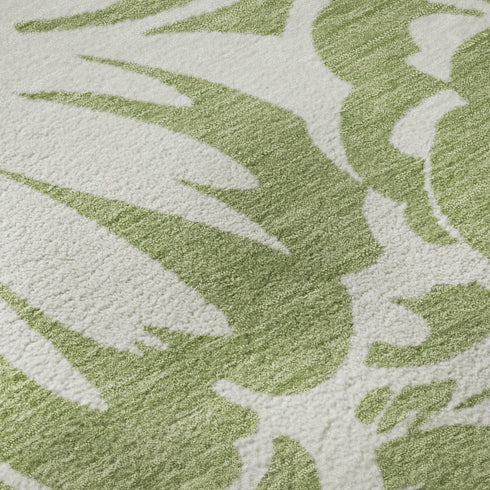 9' X 12' Fern Green And Ivory Floral Washable Area Rug With UV Protection