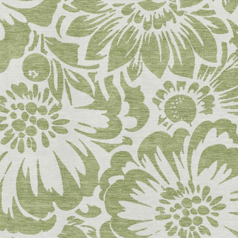 9' X 12' Fern Green And Ivory Floral Washable Area Rug With UV Protection