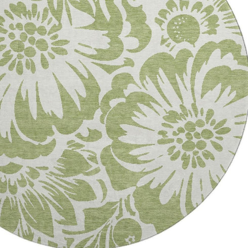 9' X 12' Fern Green And Ivory Floral Washable Area Rug With UV Protection