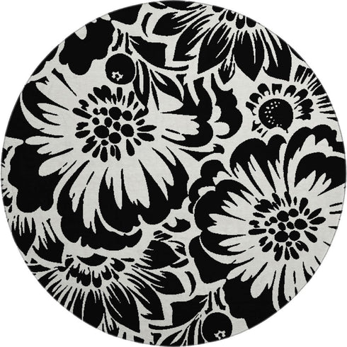 9' X 12' Black And Ivory Floral Washable Area Rug With UV Protection