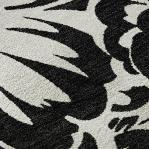 9' X 12' Black And Ivory Floral Washable Area Rug With UV Protection