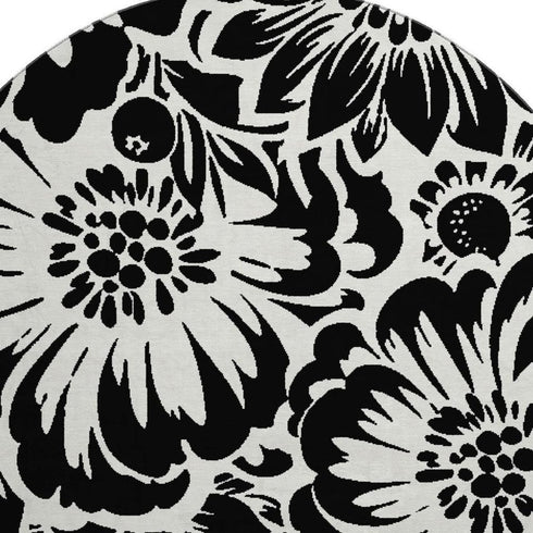 9' X 12' Black And Ivory Floral Washable Area Rug With UV Protection