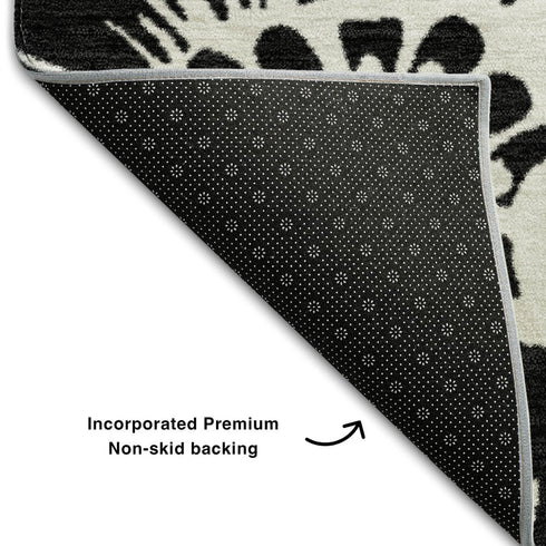 9' X 12' Black And Ivory Floral Washable Area Rug With UV Protection