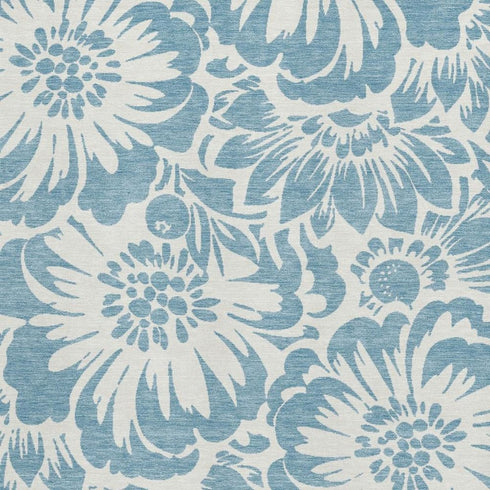 9' X 12' Denim Blue And Ivory Floral Washable Area Rug With UV Protection