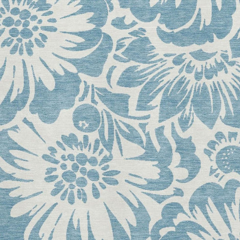 9' X 12' Denim Blue And Ivory Floral Washable Area Rug With UV Protection