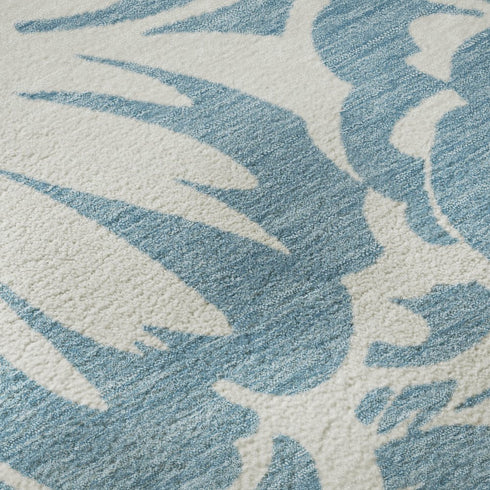 9' X 12' Denim Blue And Ivory Floral Washable Area Rug With UV Protection