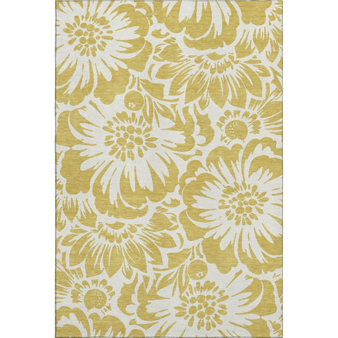 9' X 12' Gold And Ivory Floral Washable Area Rug With UV Protection
