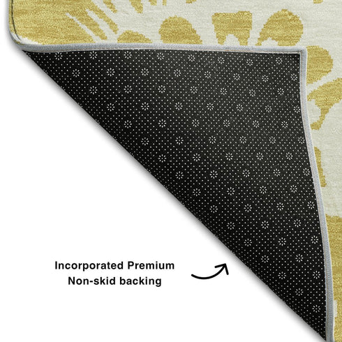 9' X 12' Gold And Ivory Floral Washable Area Rug With UV Protection