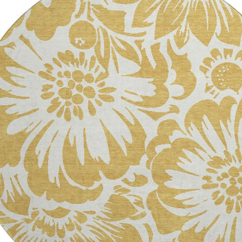 9' X 12' Gold And Ivory Floral Washable Area Rug With UV Protection
