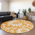 9' X 12' Orange And Ivory Floral Washable Area Rug With UV Protection