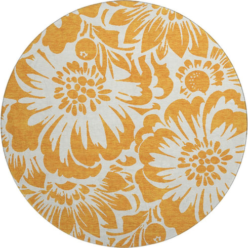 9' X 12' Orange And Ivory Floral Washable Area Rug With UV Protection