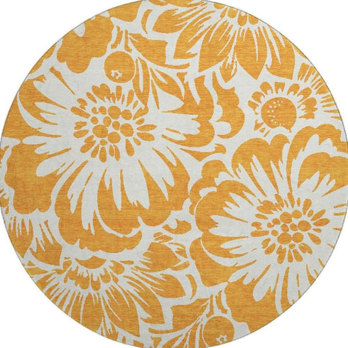 9' X 12' Orange And Ivory Floral Washable Area Rug With UV Protection
