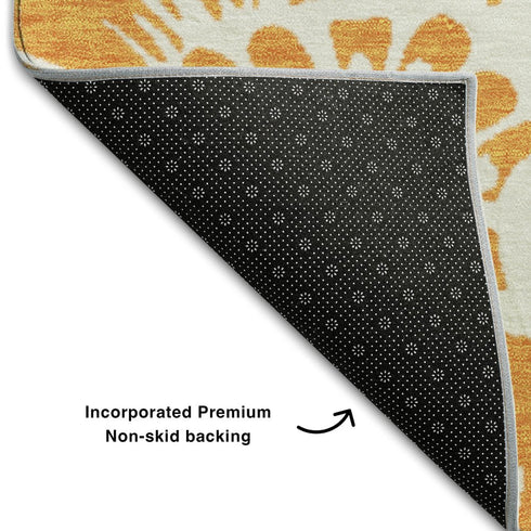 9' X 12' Orange And Ivory Floral Washable Area Rug With UV Protection
