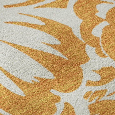 9' X 12' Orange And Ivory Floral Washable Area Rug With UV Protection