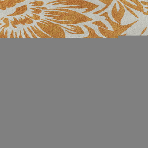 9' X 12' Orange And Ivory Floral Washable Area Rug With UV Protection