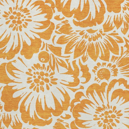 9' X 12' Orange And Ivory Floral Washable Area Rug With UV Protection