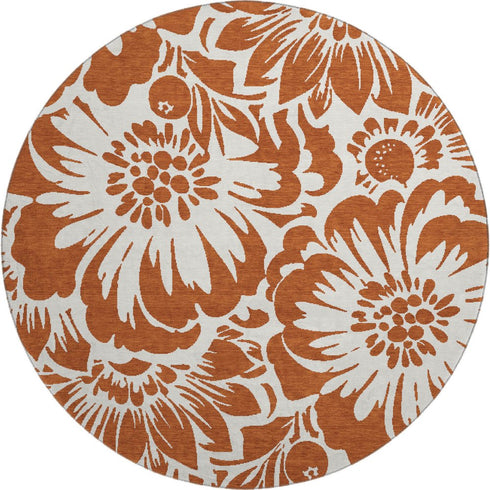 9' X 12' Rust And Ivory Floral Washable Area Rug With UV Protection
