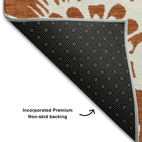 9' X 12' Rust And Ivory Floral Washable Area Rug With UV Protection