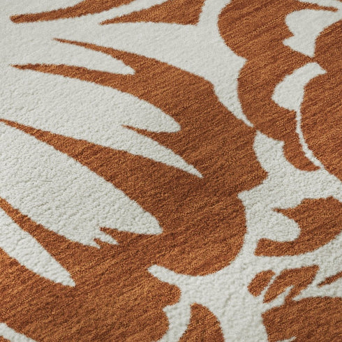 9' X 12' Rust And Ivory Floral Washable Area Rug With UV Protection