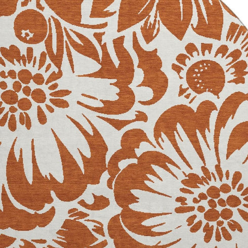 9' X 12' Rust And Ivory Floral Washable Area Rug With UV Protection