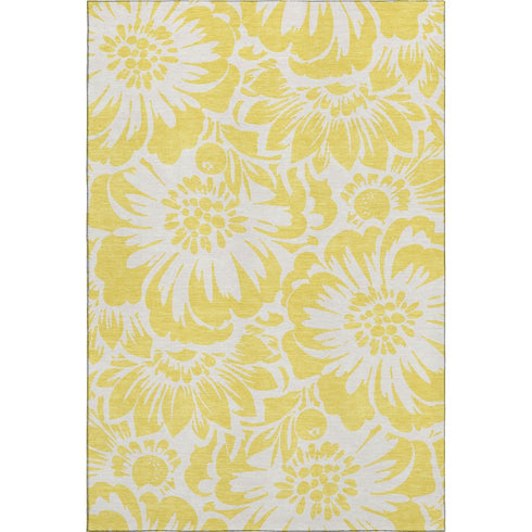 9' X 12' Yellow And Ivory Floral Washable Area Rug With UV Protection