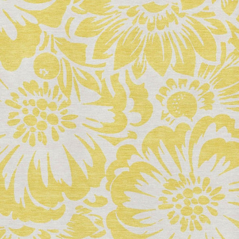 9' X 12' Yellow And Ivory Floral Washable Area Rug With UV Protection