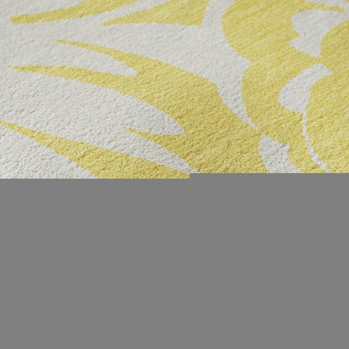 9' X 12' Yellow And Ivory Floral Washable Area Rug With UV Protection