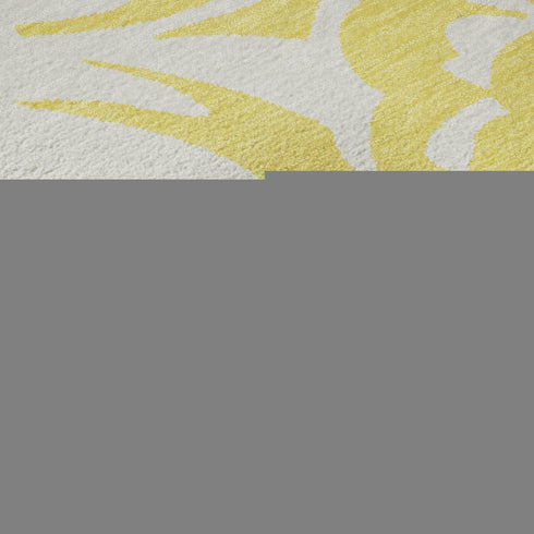 9' X 12' Yellow And Ivory Floral Washable Area Rug With UV Protection